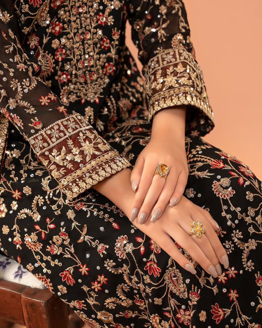 Faux Georgette Top Pant Dupatta Set with Real Diamond Work