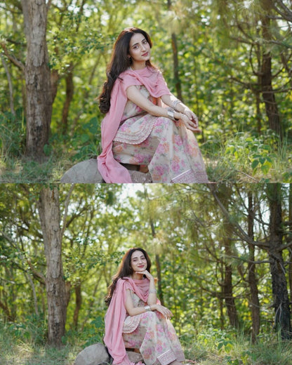 Floral Print Georgette Farshi Palazzo Suit with Embroidery & Sequence Work – Ready to Wear Designer Outfit 