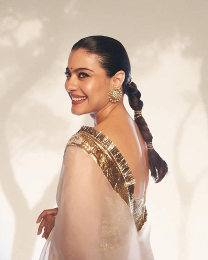 Gold Glass Tissue Saree with Gota Patti Lace Border & Rotto Silk Blouse