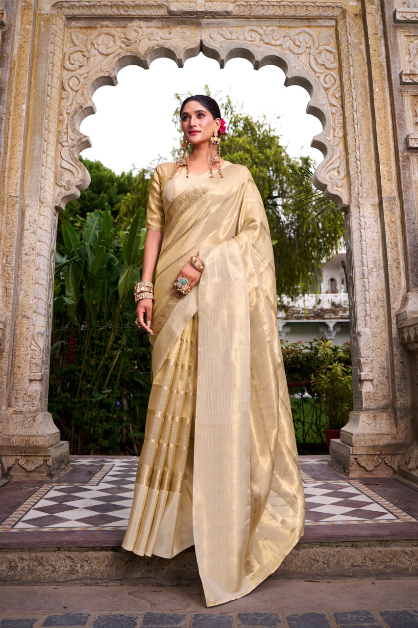 Gold Tissue Zari Weaving Royal Festive Saree with Matching Blouse 