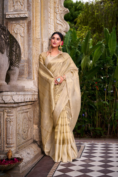 Gold Tissue Zari Weaving Royal Festive Saree with Matching Blouse 