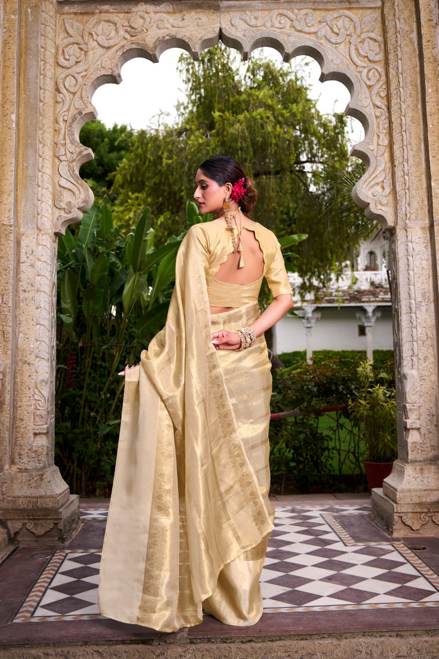 Gold Tissue Zari Weaving Royal Festive Saree with Matching Blouse 