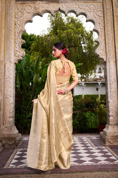 Gold Tissue Zari Weaving Royal Festive Saree with Matching Blouse 