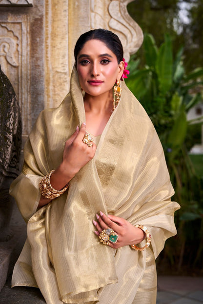 Gold Tissue Zari Weaving Royal Festive Saree with Matching Blouse 