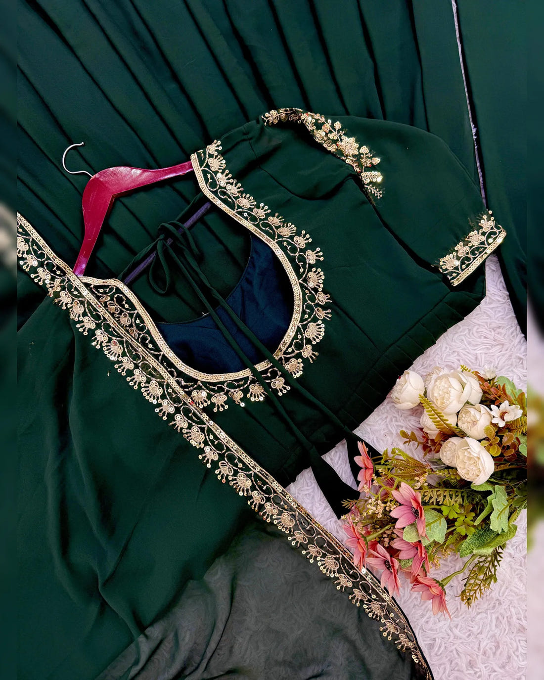 Green Color Anarkali Gown With Heavy Sequence Embroidery Bollywood Anarkali 