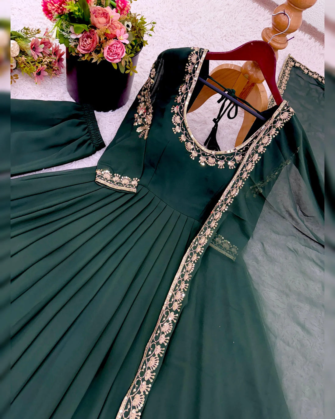 Green Color Anarkali Gown With Heavy Sequence Embroidery Bollywood Anarkali 