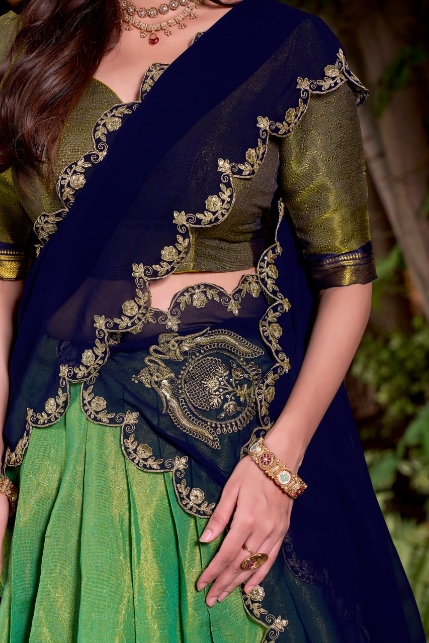 Green Kanchipuram Zari Weaving Royal Festive Lehenga Choli