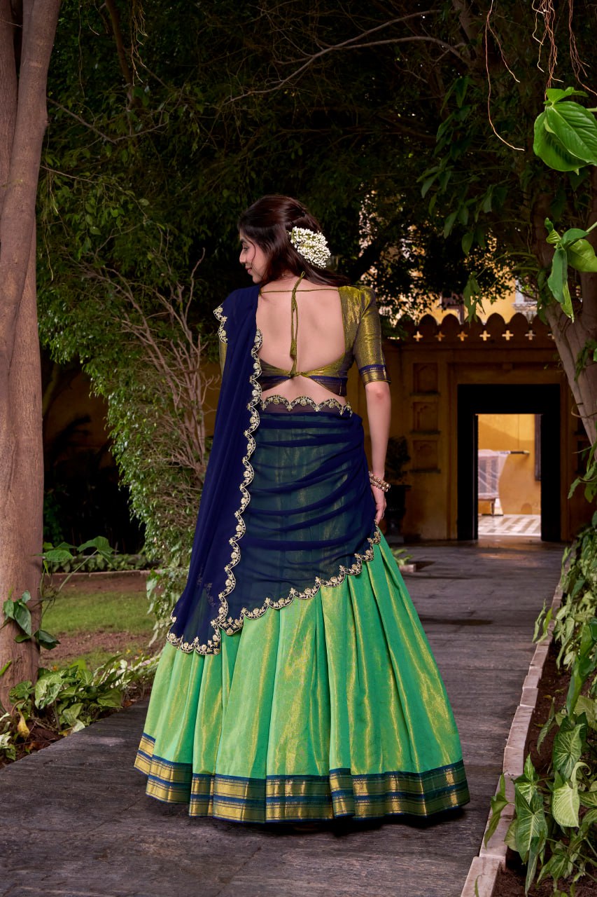 Green Kanchipuram Zari Weaving Royal Festive Lehenga Choli