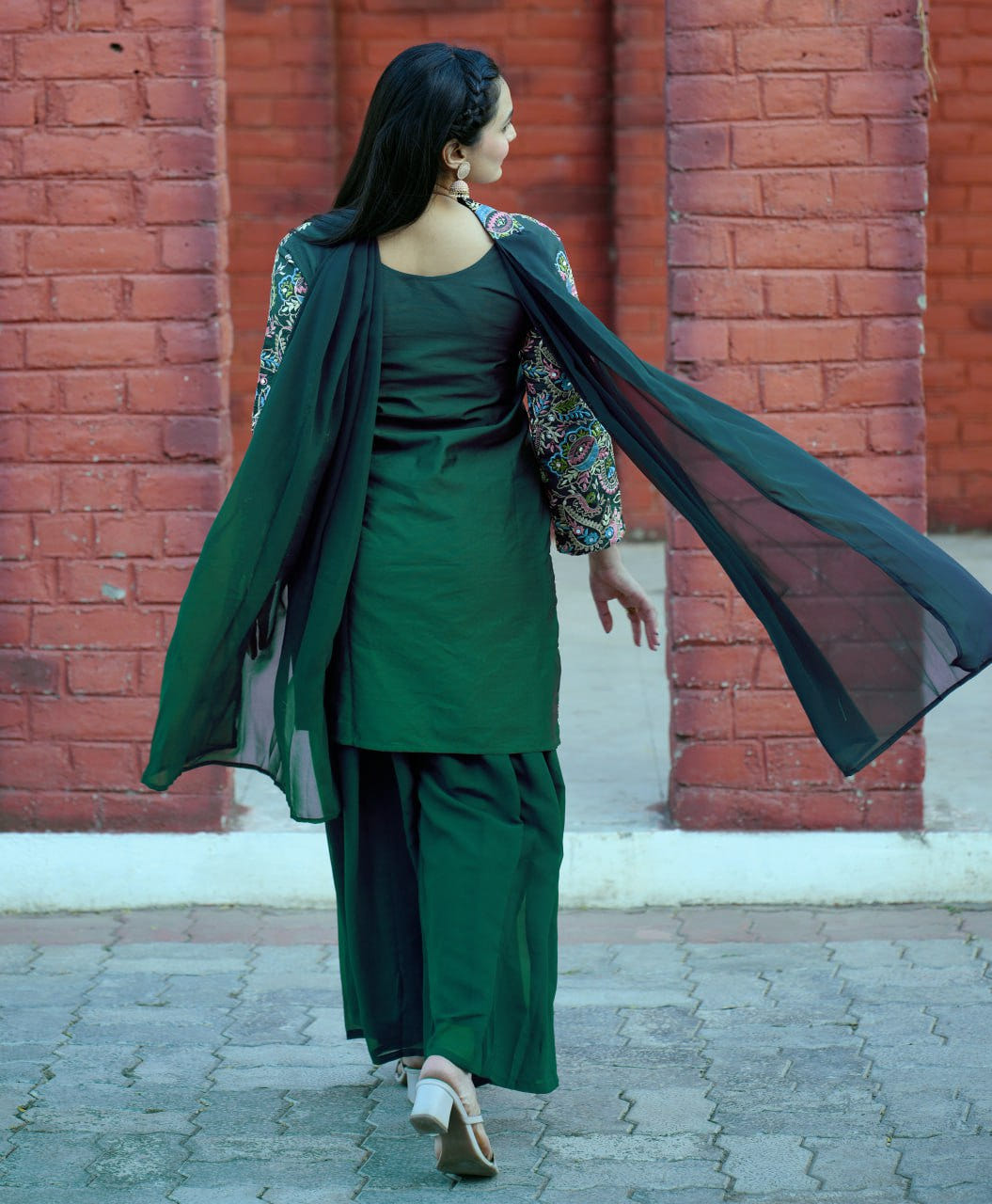 Green Tapeta Silk Embroidered Sharara Suit with Sequins & Real Mirror Work