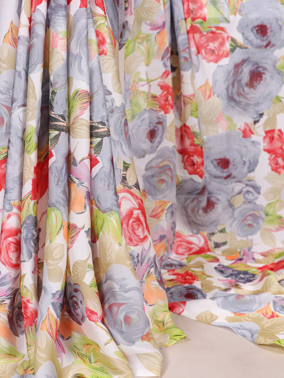 Grey Dull Satin Floral Printed Saree with Moonga Silk Blouse