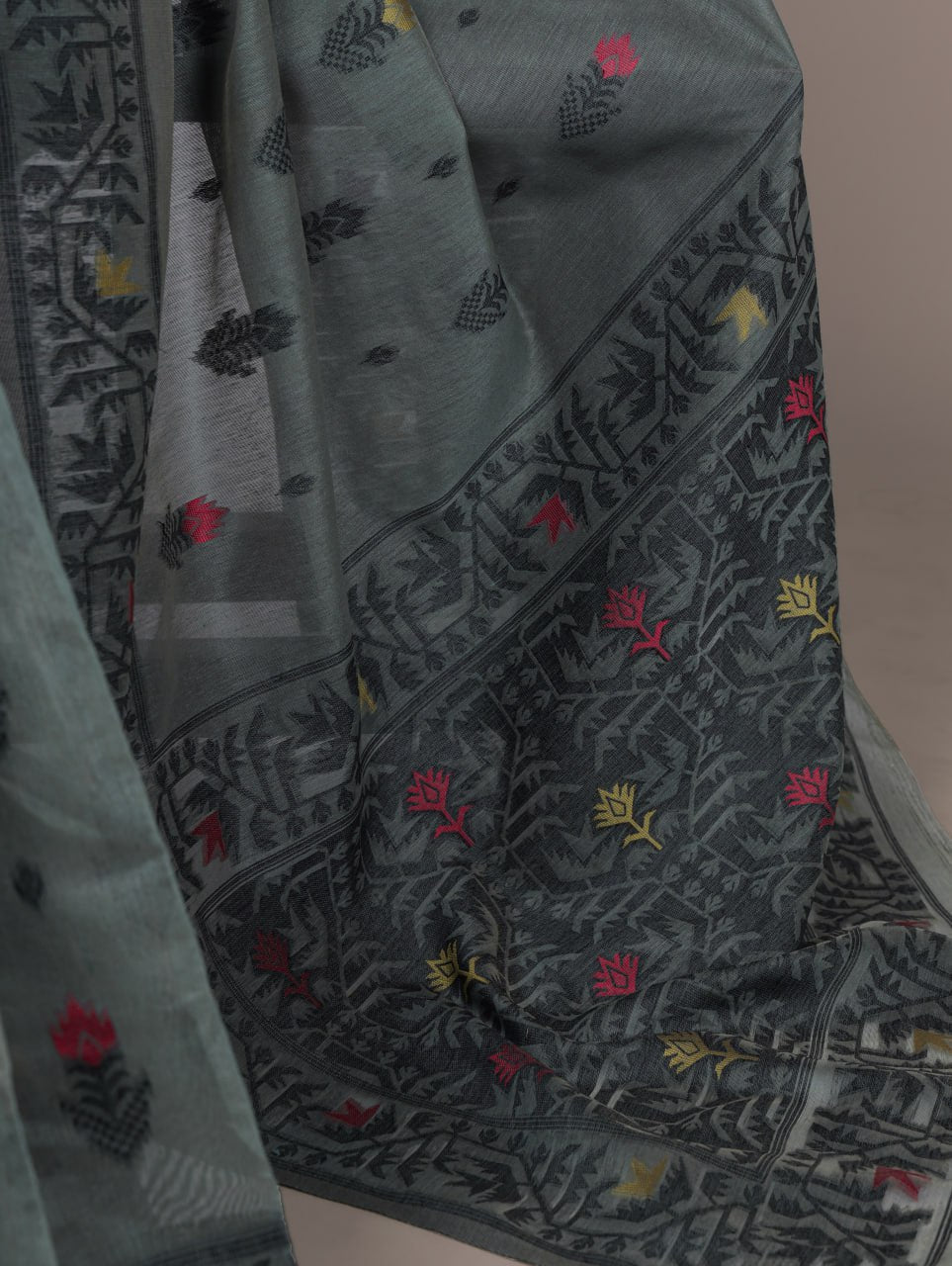 Grey Poly Cotton Thread Weaving Saree with Matching Blouse