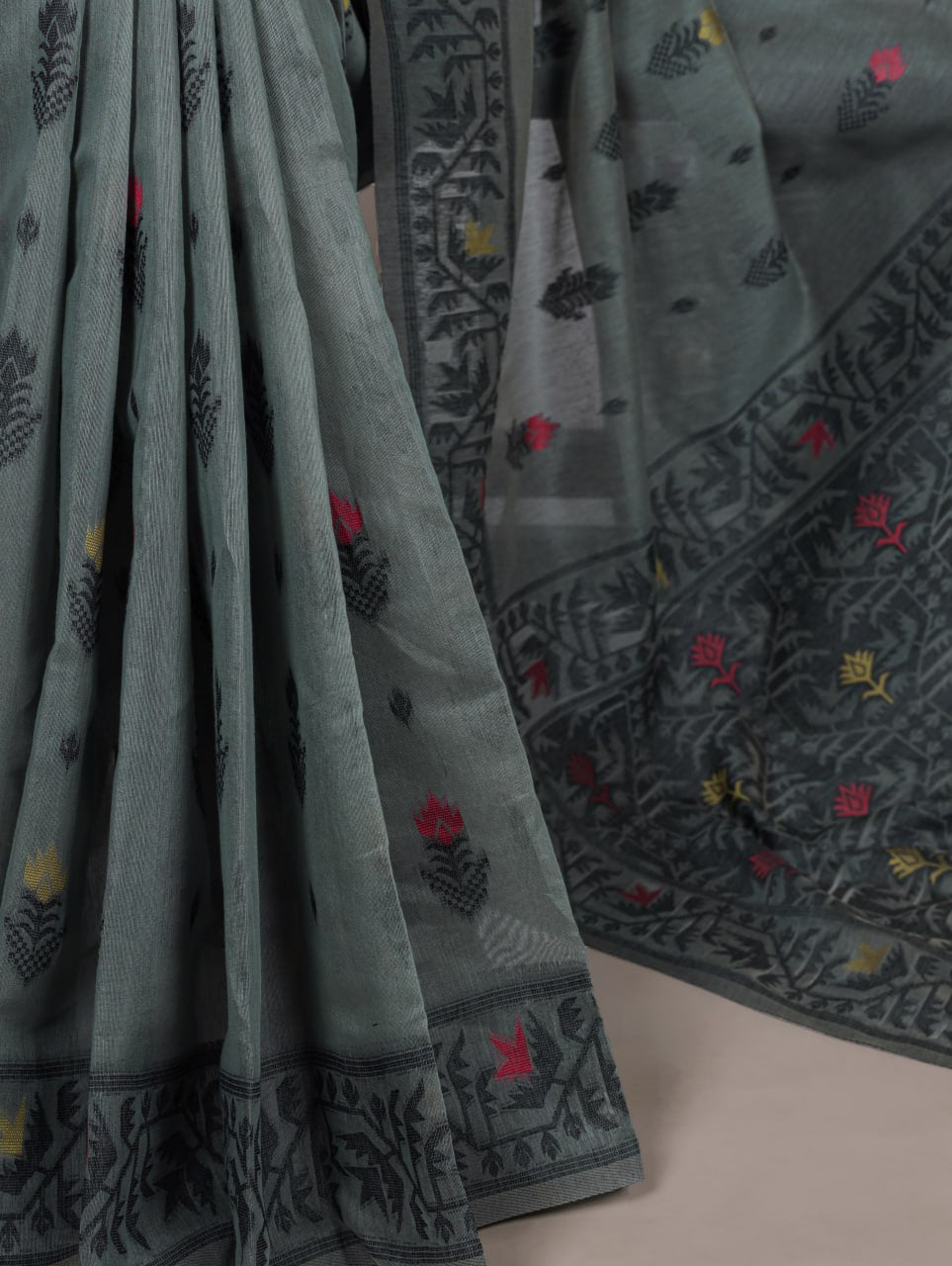 Grey Poly Cotton Thread Weaving Saree with Matching Blouse