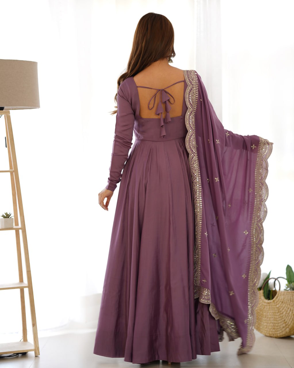 Lavender Mauve Premium Roman Anarkali Set with Dupatta – Festive & Wedding