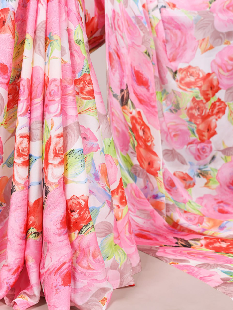 Light Pink Dull Satin Floral Printed Saree with Moonga Silk Blouse