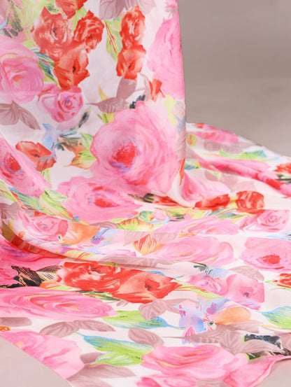 Light Pink Dull Satin Floral Printed Saree with Moonga Silk Blouse