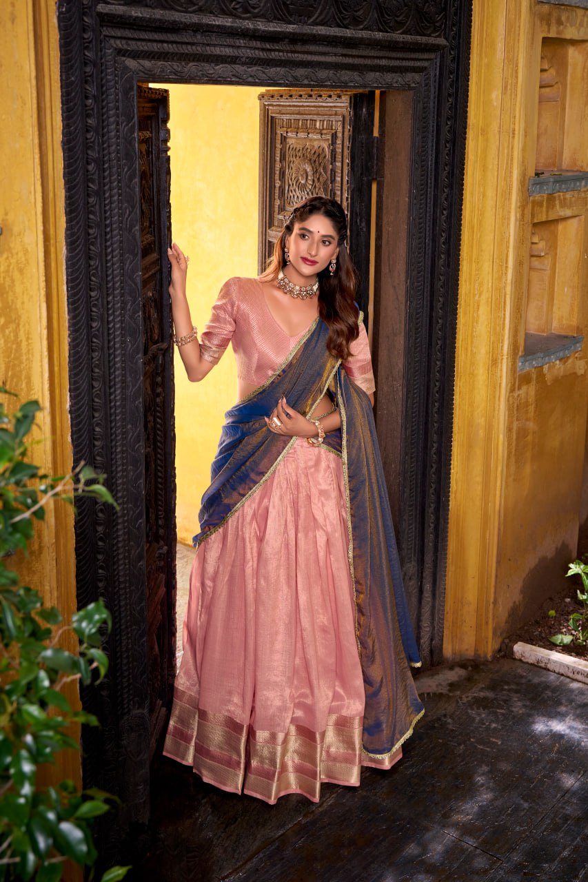 Light Pink Royal Dupion Silk Zari Weaving Lehenga Choli Set