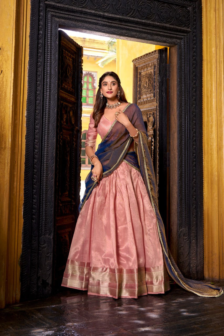 Light Pink Royal Dupion Silk Zari Weaving Lehenga Choli Set