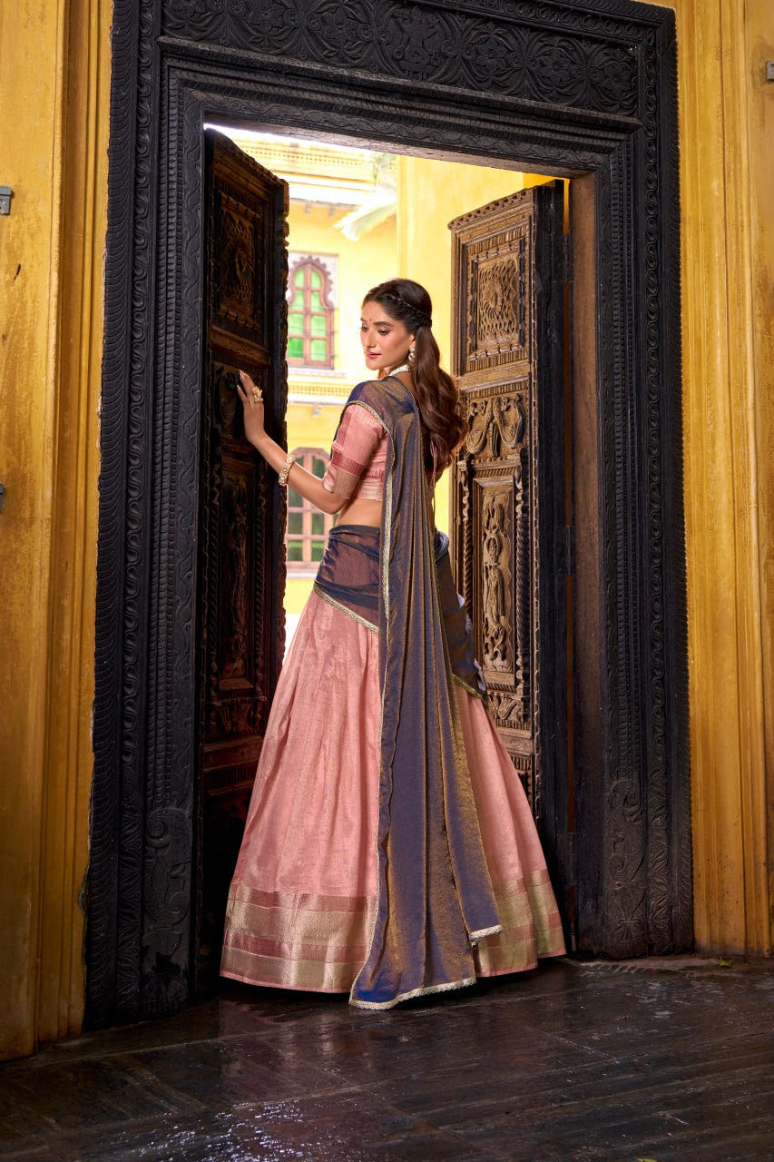 Light Pink Royal Dupion Silk Zari Weaving Lehenga Choli Set