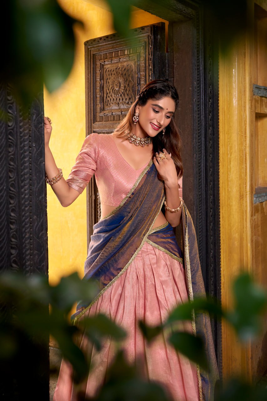 Light Pink Royal Dupion Silk Zari Weaving Lehenga Choli Set