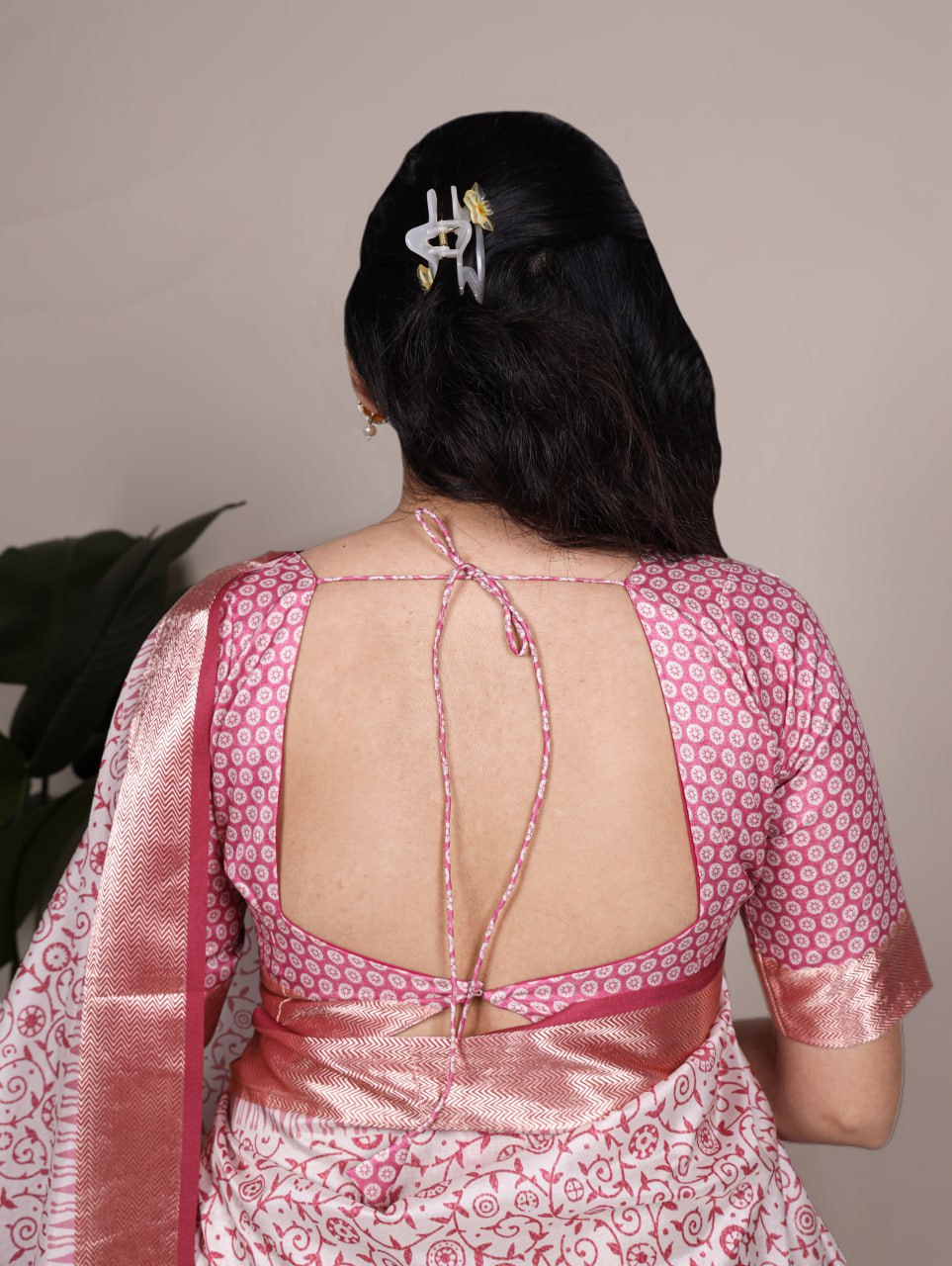 Light Pink Tasar Silk Printed Saree with Shimmering Viscose Red Border