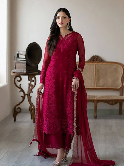 Magenta Faux Georgette Pakistani Palazzo Suit – Ready to Wear Designer Outfit