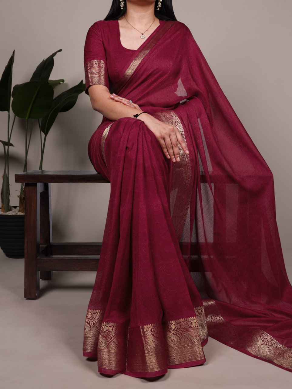Maroon Marsh Mello Zari Weaving Saree with Matching Blouse
