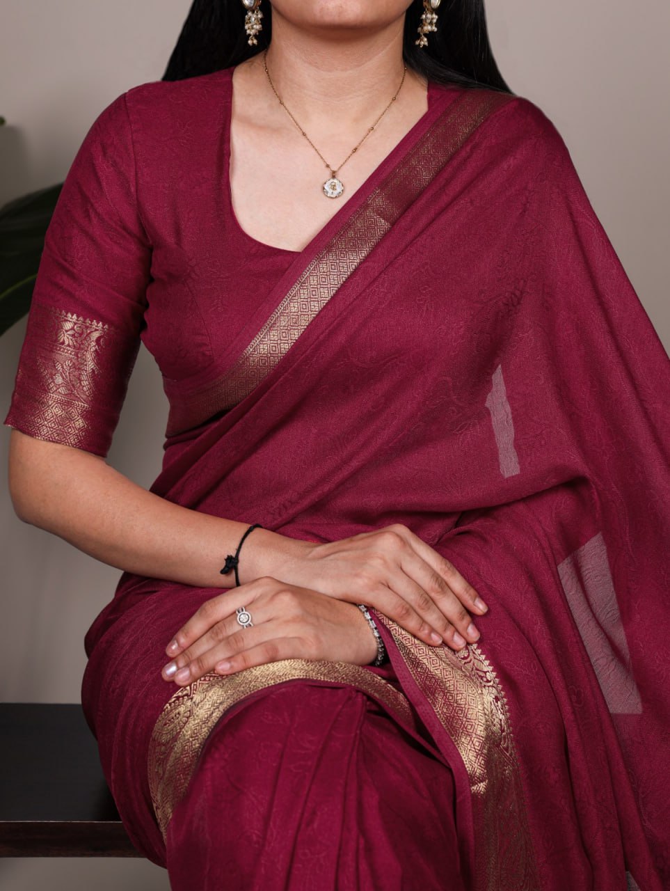 Maroon Marsh Mello Zari Weaving Saree with Matching Blouse