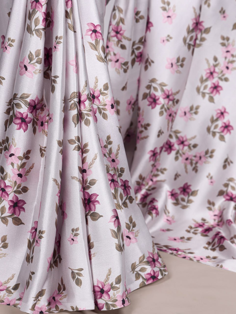 Maroon Satin Silk Printed Saree with Fabric Elegant Banglory Blouse