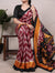 Maroon Tasar Silk Zigzag Printed Saree with Black Blouse