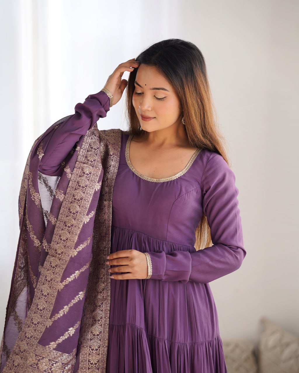 MAUVE PURPLE Elegant Festive Wear Anarkali Suit – Pure Dupatta & Pant Set