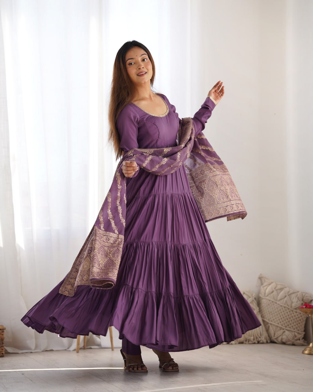 MAUVE PURPLE Elegant Festive Wear Anarkali Suit – Pure Dupatta & Pant Set