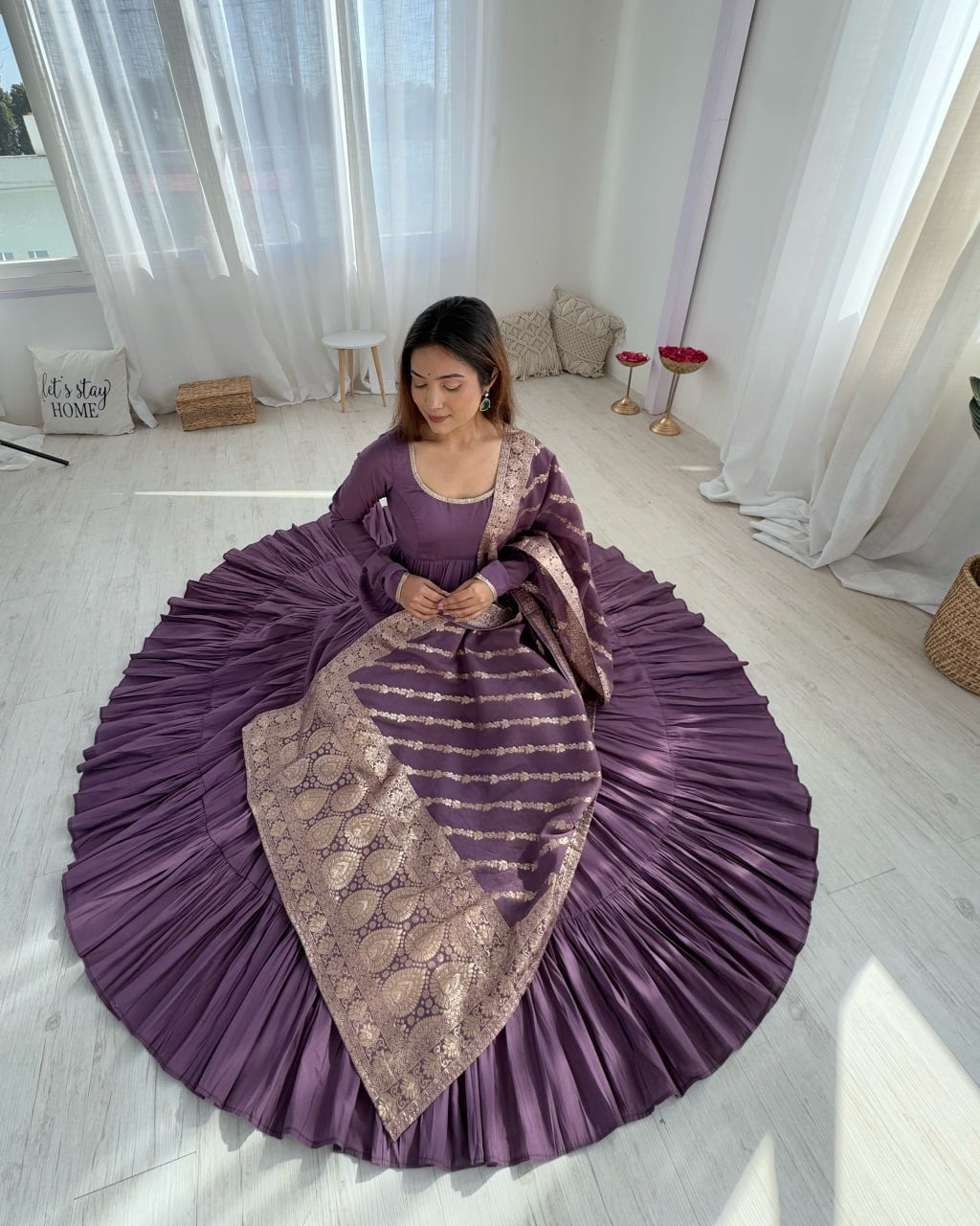 MAUVE PURPLE Elegant Festive Wear Anarkali Suit – Pure Dupatta & Pant Set