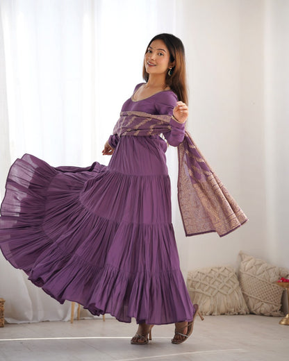 MAUVE PURPLE Elegant Festive Wear Anarkali Suit – Pure Dupatta & Pant Set