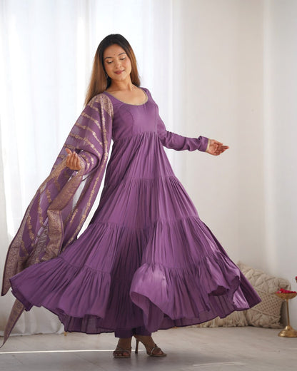 MAUVE PURPLE Elegant Festive Wear Anarkali Suit – Pure Dupatta & Pant Set