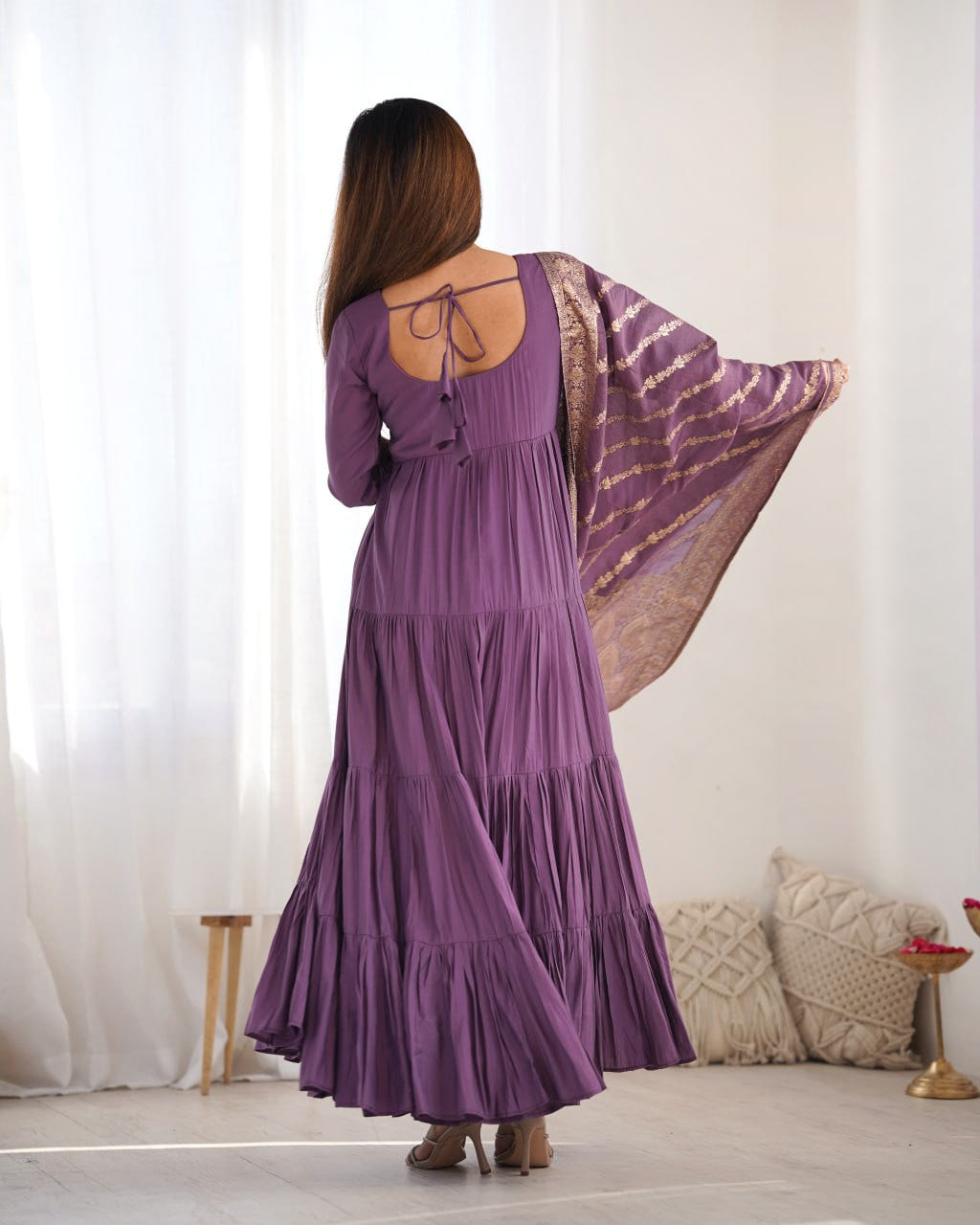 MAUVE PURPLE Elegant Festive Wear Anarkali Suit – Pure Dupatta & Pant Set