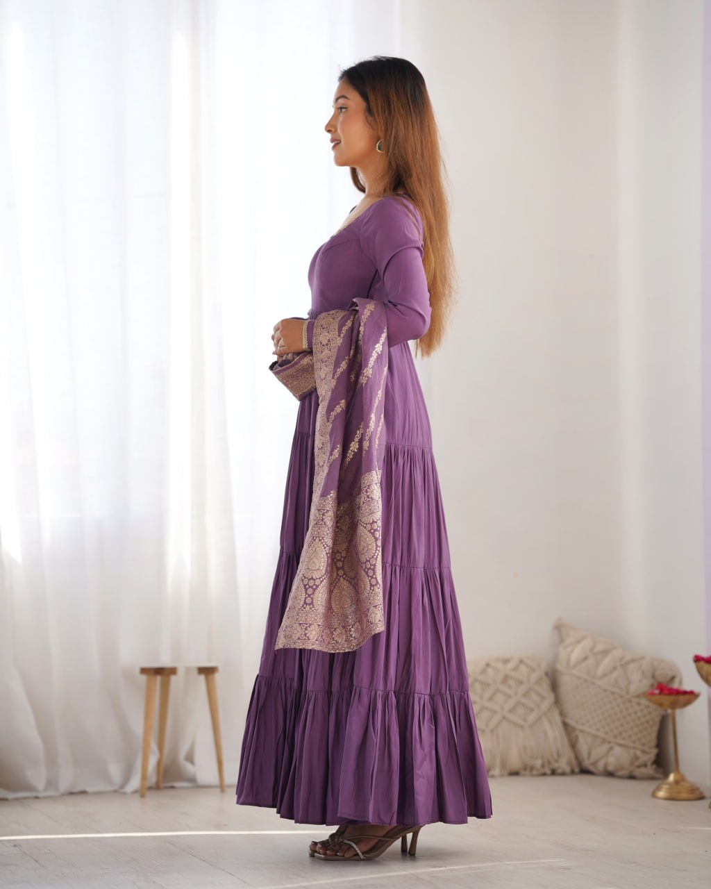 MAUVE PURPLE Elegant Festive Wear Anarkali Suit – Pure Dupatta & Pant Set