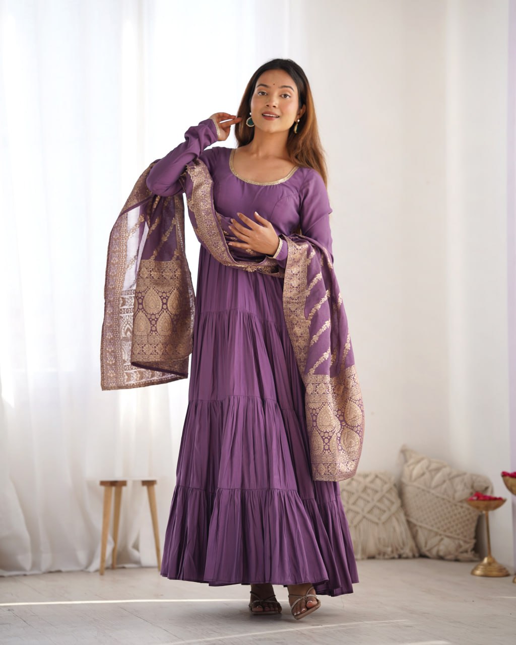 MAUVE PURPLE Elegant Festive Wear Anarkali Suit – Pure Dupatta & Pant Set