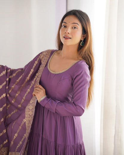 MAUVE PURPLE Elegant Festive Wear Anarkali Suit – Pure Dupatta & Pant Set