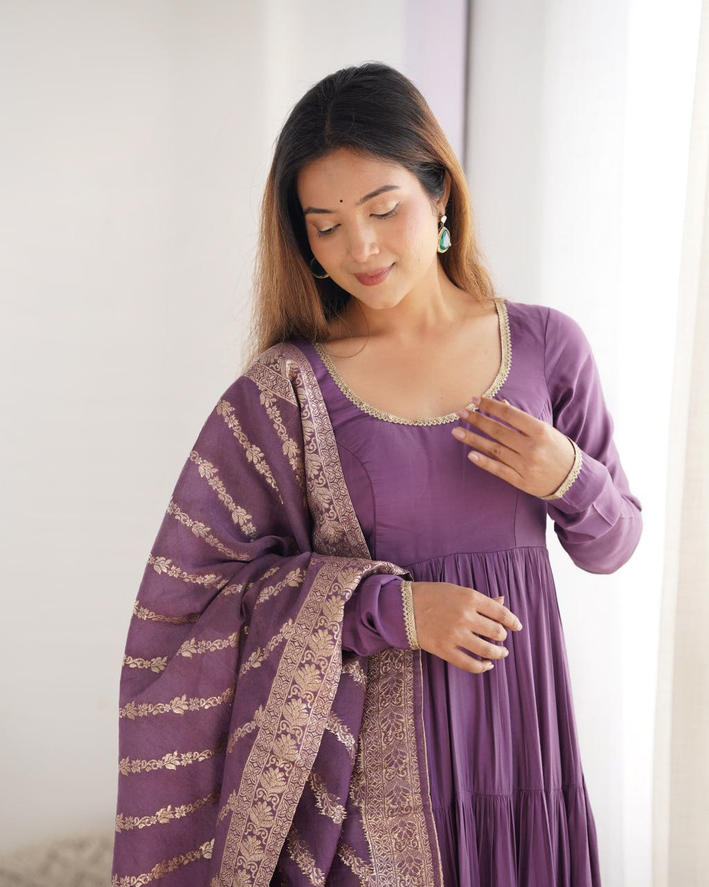 MAUVE PURPLE Elegant Festive Wear Anarkali Suit – Pure Dupatta & Pant Set