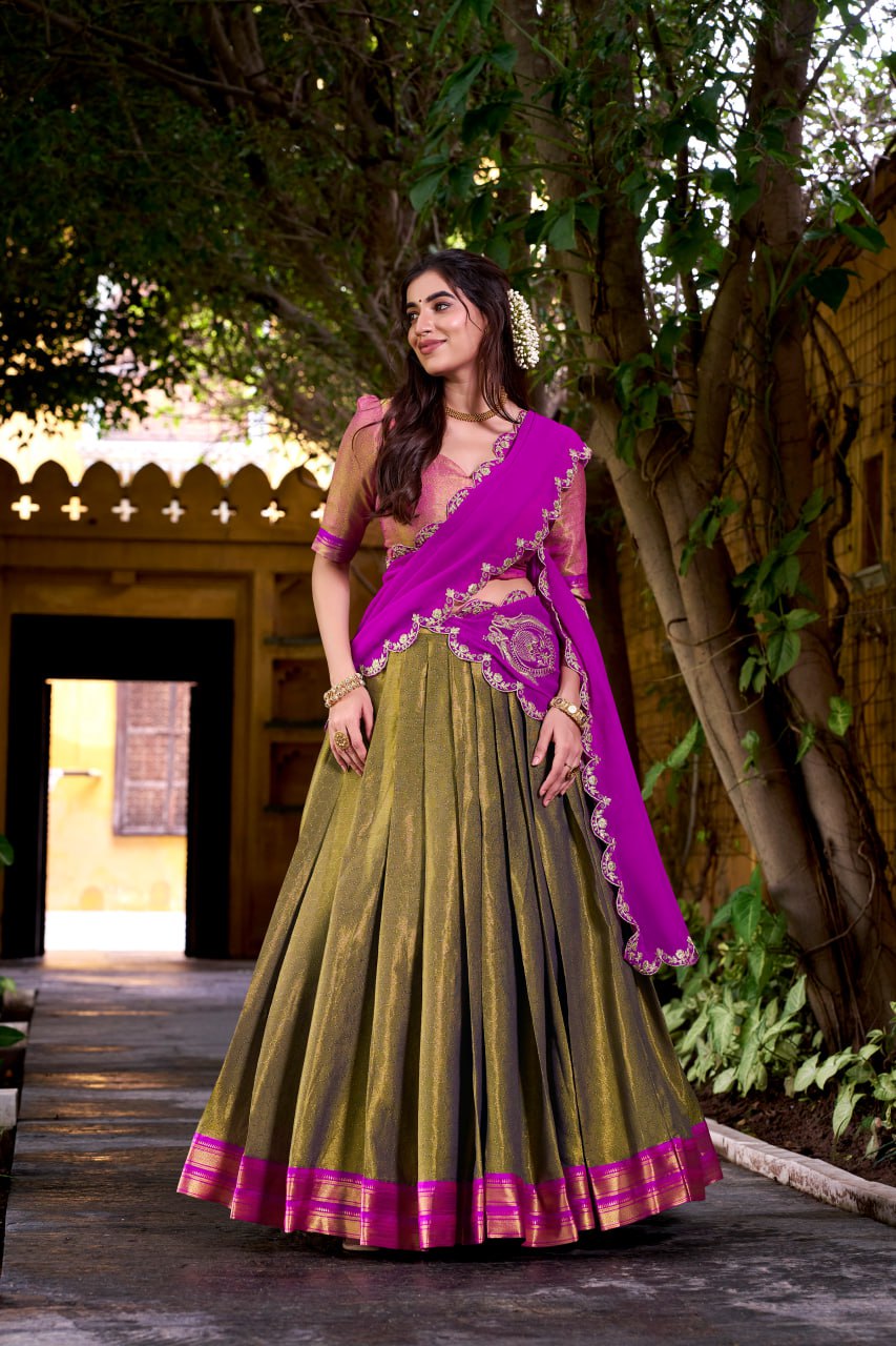 Mehendi Green Kanchipuram Zari Weaving Royal Festive Lehenga Choli