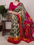 Mehendi Tasar Silk Zigzag Printed Saree with Red Blouse
