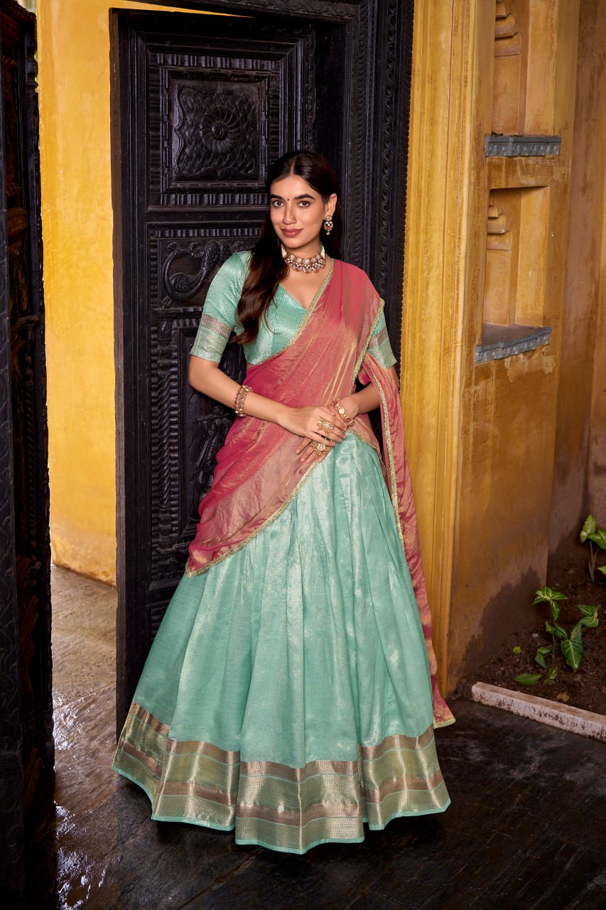 Mint Green Royal Dupion Silk Zari Weaving Lehenga Choli Set