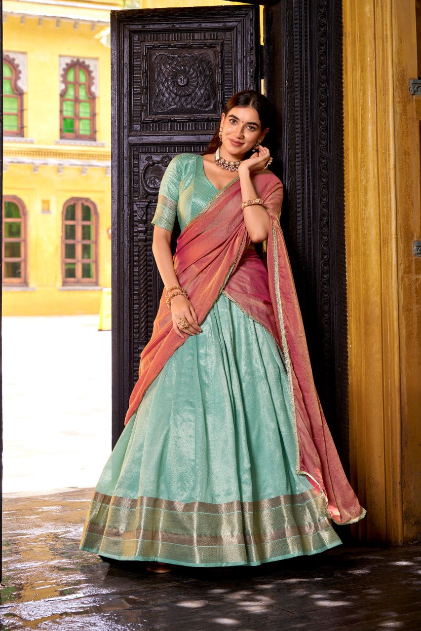 Mint Green Royal Dupion Silk Zari Weaving Lehenga Choli Set