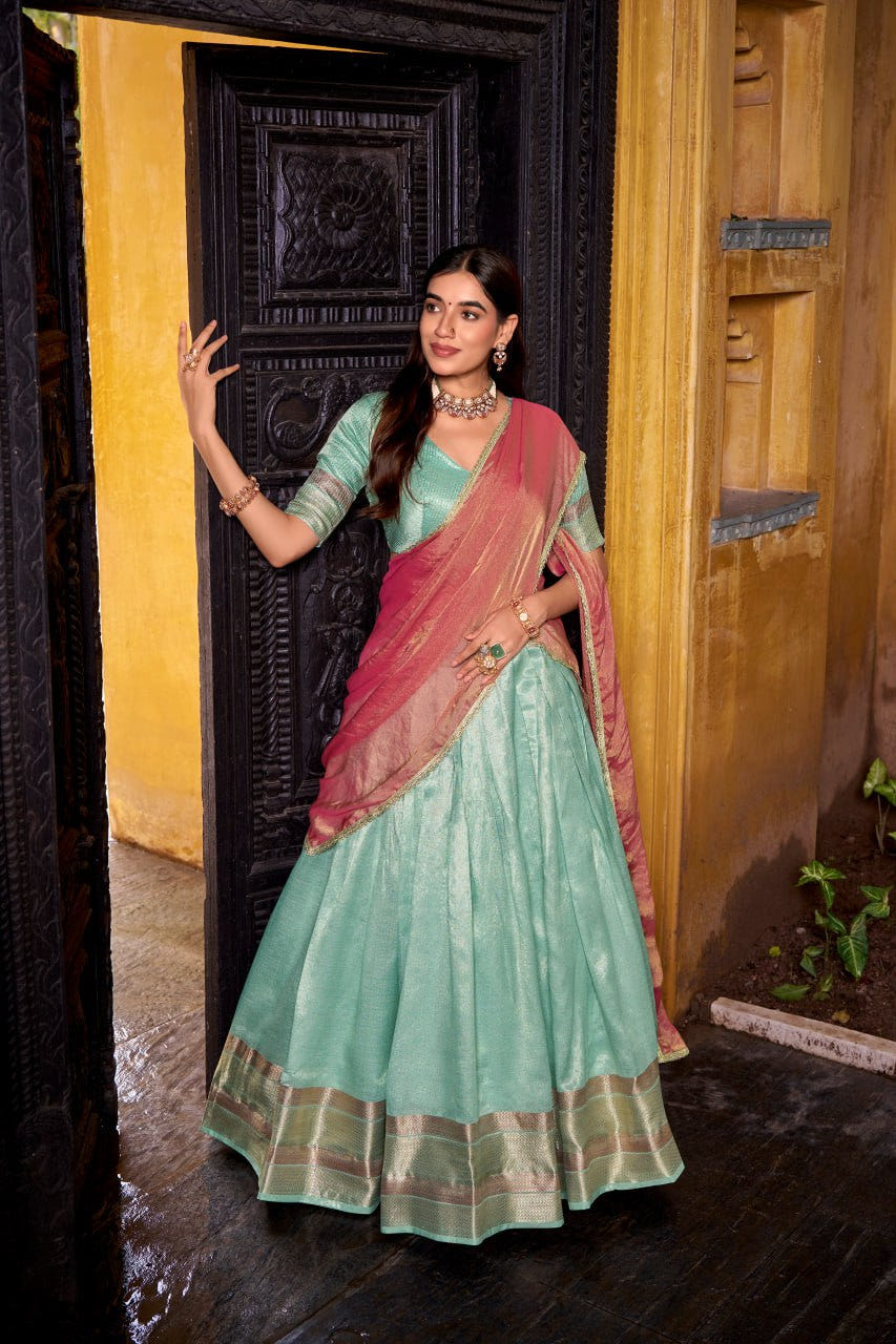 Mint Green Royal Dupion Silk Zari Weaving Lehenga Choli Set