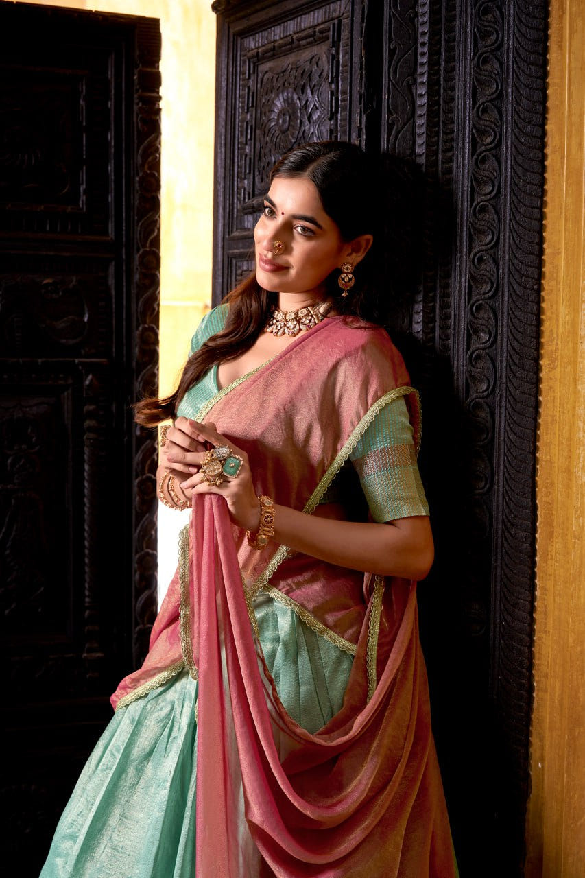 Mint Green Royal Dupion Silk Zari Weaving Lehenga Choli Set