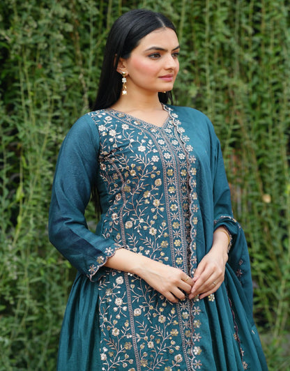 Morpich Designer Chinon Silk Sharara Suit with Sequins Embroidery