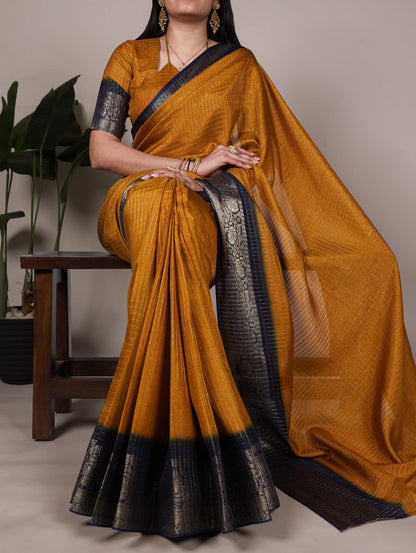 Mustard Elegant Dola Chex Zari Weaving Saree with Matching Blouse