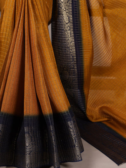 Mustard Elegant Dola Chex Zari Weaving Saree with Matching Blouse