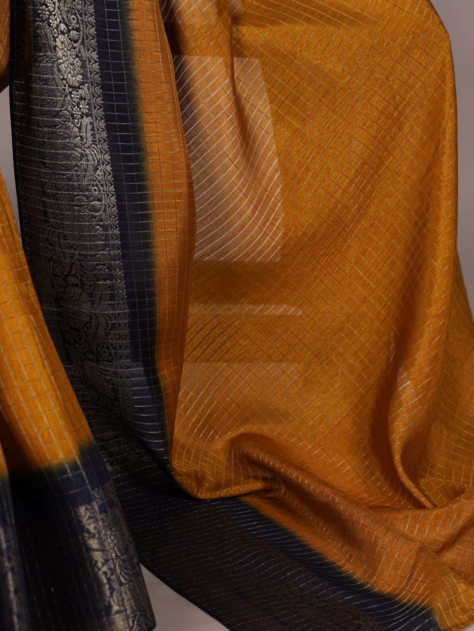 Mustard Elegant Dola Chex Zari Weaving Saree with Matching Blouse