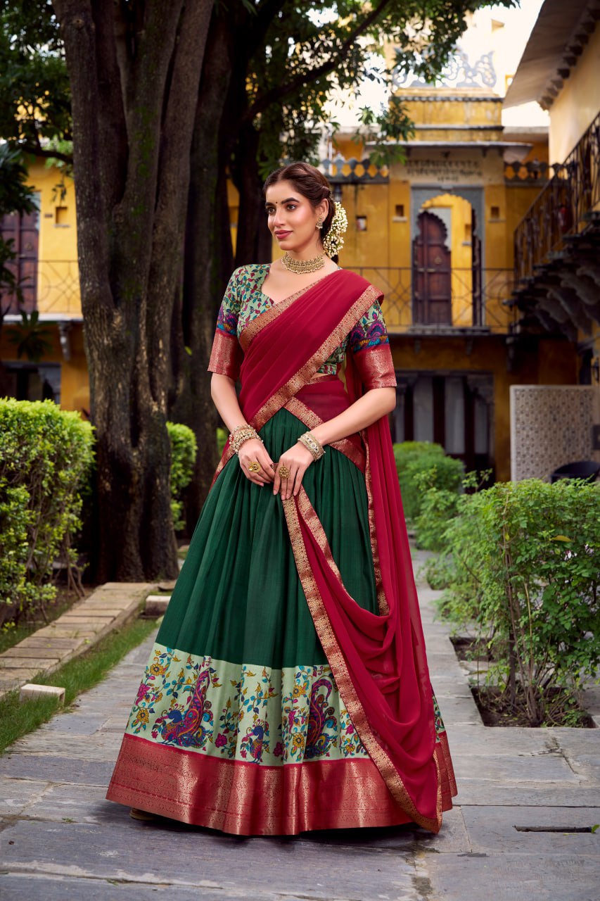 Green Aastha Silk Printed Lehenga Choli Set with Georgette Dupatta